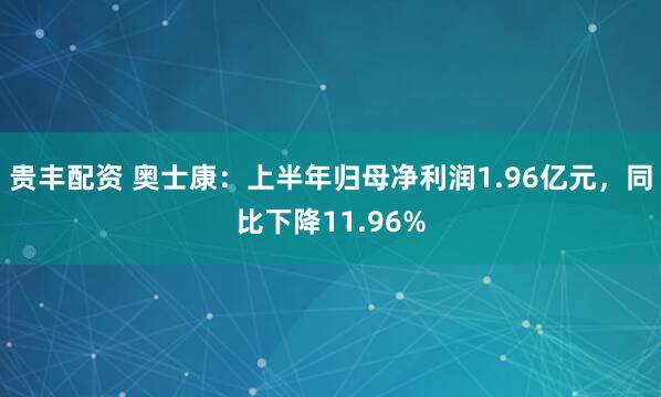 贵丰配资 奥士康：上半年归母净利润1.96亿元，同比下降11.96%